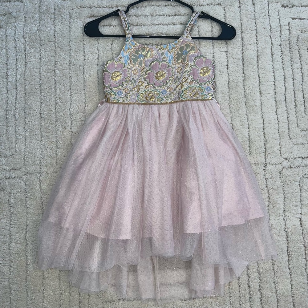 Pink Violet Big Girl's Brocade Organza Blush Gold Sequin Floral Dress Size 6 NWT